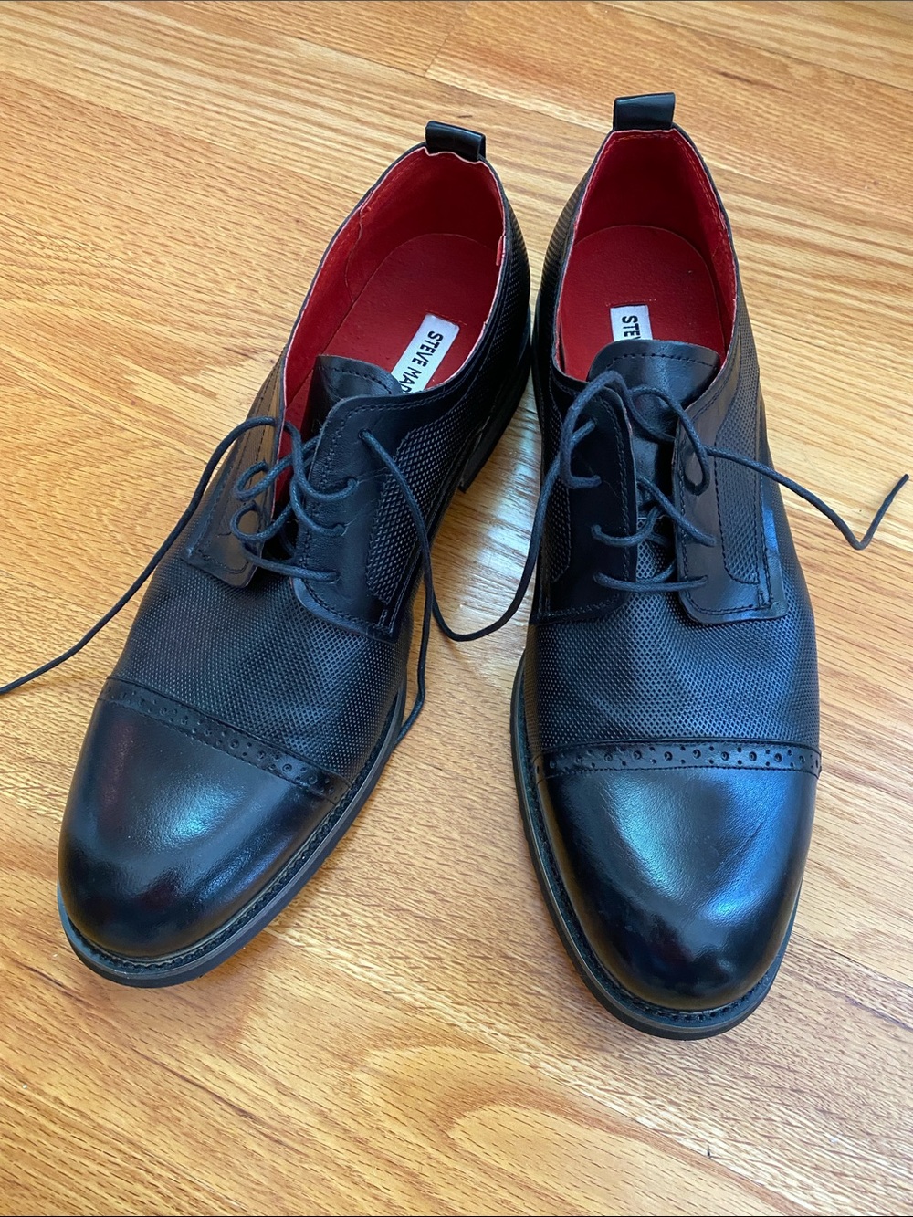Steve Madden P-Lesko Black Leather Lace-Up Oxfords with Red Interior size 13